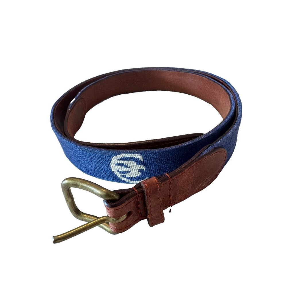 Smathers & Branson Rock Blue Falcon Needlepoint Leather Belt Men's Size 44